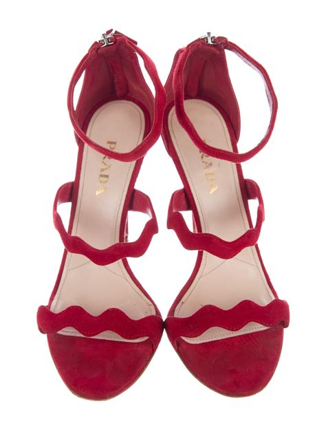 prada scalloped suede sandals red|prada jelly sandals.